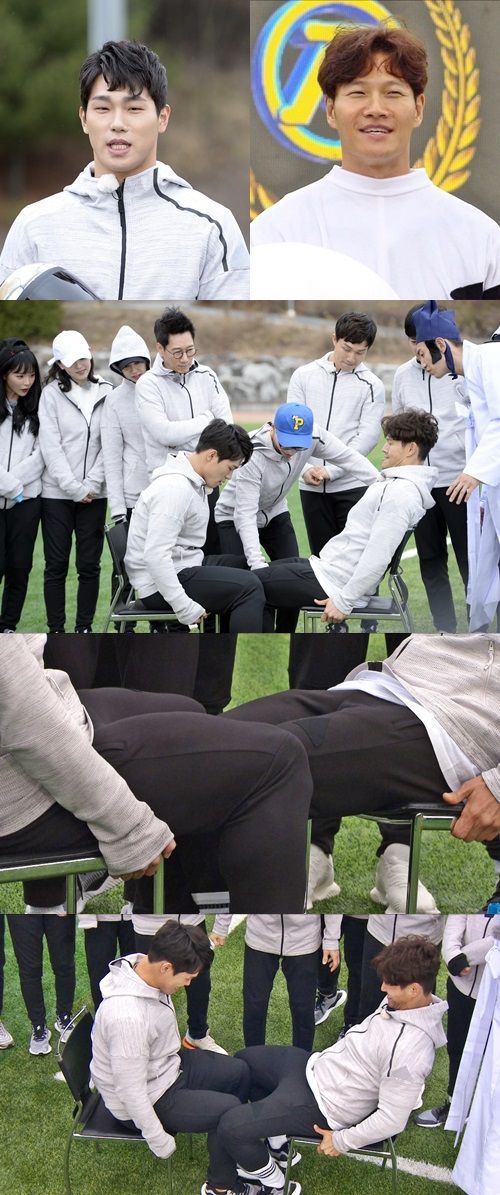 '런닝맨' 윤성빈vs김종국, 허벅지 씨름 세기의 대결 펼쳐