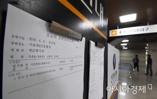 [포토]박근혜 전 대통령 선고공판 안내문 부착된 법원