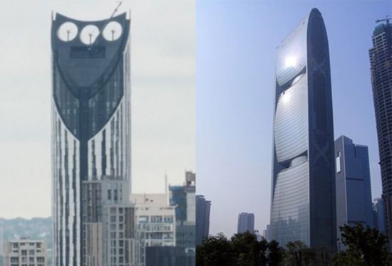 영국 런던의 스트라타 SE1 빌딩(왼쪽)은 43층 빌딩의 꼭대기에 3개의 바람구멍을 뚫어 대형터빈을 설치했습니다. 71층 빌딩인 중국 광저우의 펄리버 타워(오른쪽)는 건물의 3분의 1지점과 3분의 2지점에 바람구멍을 뚫어 빌딩풍도 제어하면서 풍력발전도 할 수 있도록 만들었습니다. 세계에서 가장 환경친화적인 건물이란 평가를 받고 있습니다.[사진=유튜브 화면캡처]