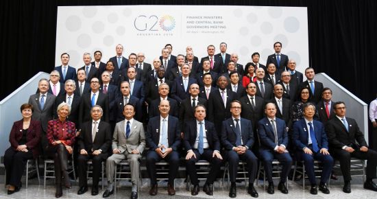 김동연 부총리 겸 기획재정부 장관이 4월 20일 오전(현지시간) 미국 워싱턴 D.C IMF본부에서 열린 'G20 재무장관회의'에 참석, 각국 재무장관들과 기념촬영을 하고 있다.