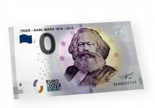 액면가 0유로 지폐 가격이 3유로…마르크스 기념 지폐 시판中