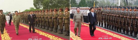 김대중 전 대통령(좌)과 노무현 전 대통령(우)이 북한군 사열을 받는 모습/사진=국방부