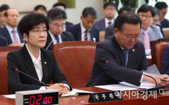 [포토] 의원들 질의 듣는 김영주 장관