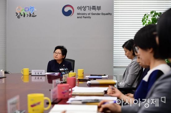 [포토]성희롱·성폭력 근절 간담회 주재하는 정현백 장관