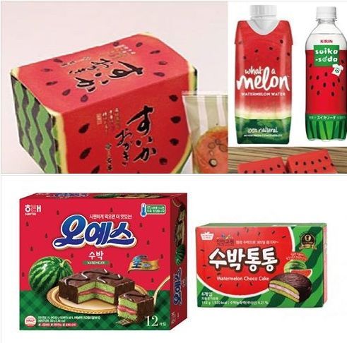 해태제과 오예스 수박의 디자인을 외주 받아 진행한 한 업체 직원이 페이스북에 올린 수박맛 제품들 사진.