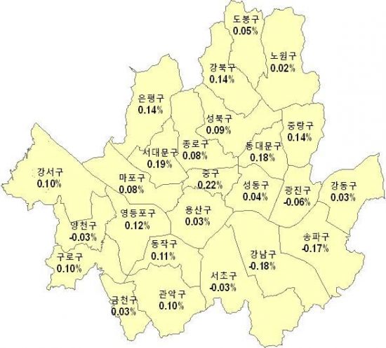 5월28일 기준 서울 아파트 주간매매가격지수 변동률.