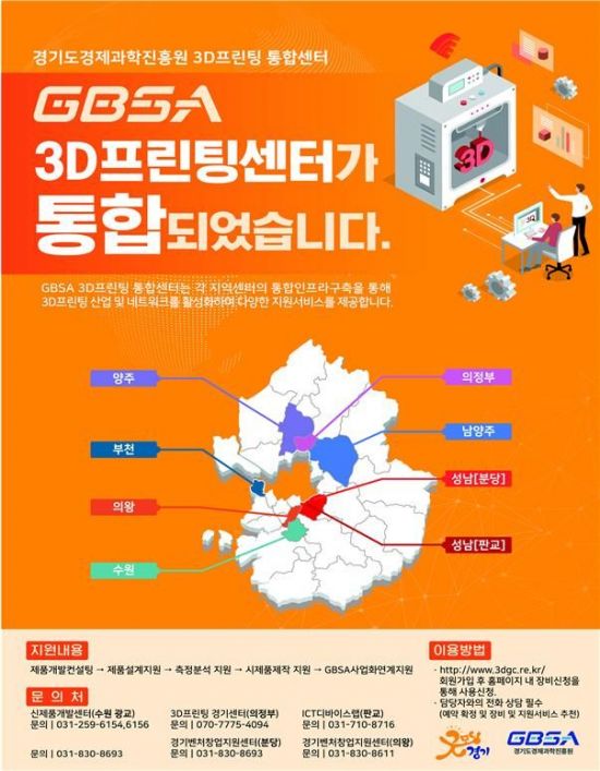 수원·의정부 등 5개지역 '3D프린팅센터' 통합