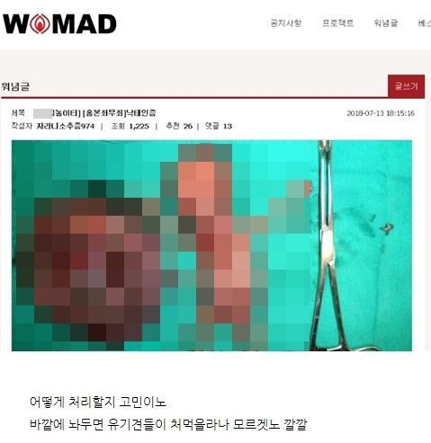 워마드, 태아 낙태인증?…네티즌 “충격적이다”