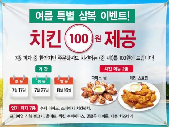 파파존스, 삼복(三伏) 이벤트…치킨 사이드 메뉴 ‘단돈 100원’