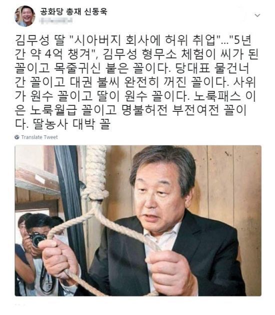 "노룩패스 이은 노룩월급 꼴…딸 농사 대박" 신동욱, 김무성 딸 엔케이 허위취업 조롱