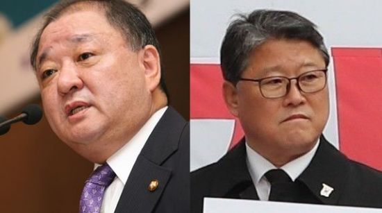 (왼쪽부터)강창일 더불어민주당 의원, 조원진 대한애국당 의원