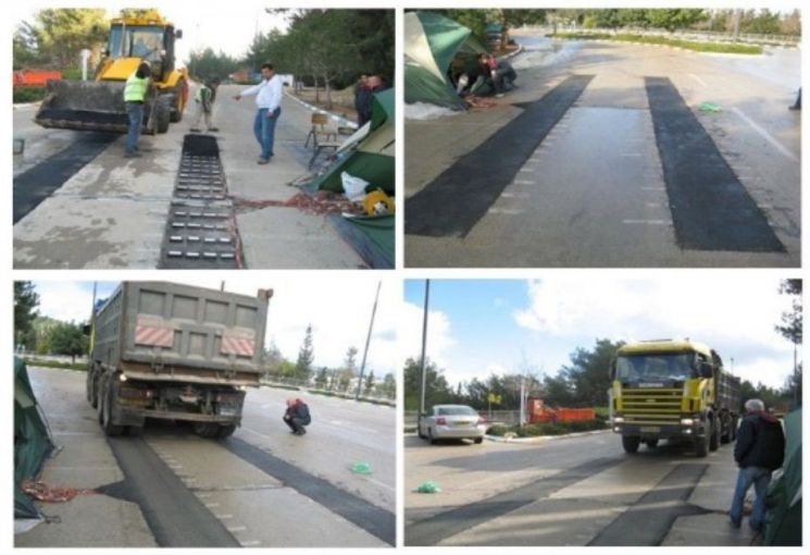 이스라엘 Innowattech사 기술자들이 도로 위에 압전블록을 설치하고 있습니다. [사진=www.slideshare.net]