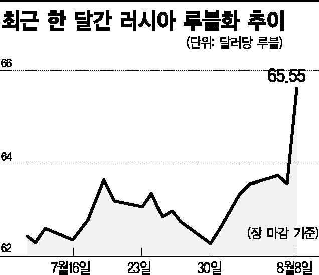 美 추가제재에 루블화 또 직격탄…약 20개월래 최저치