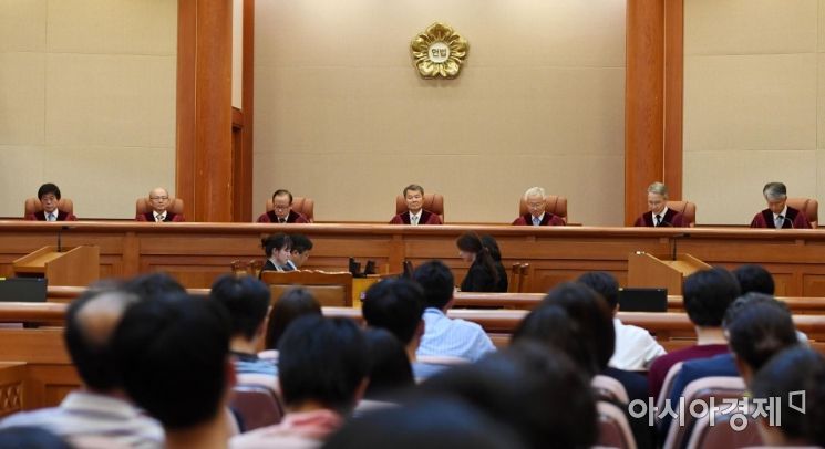 [포토]대심판정에 착석한 헌법재판관들