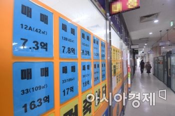 지난 14일 서울 송파구의 한 부동산 중개사무소에 인근 아파트 시세표가 붙어있다./김현민 기자 kimhyun81@