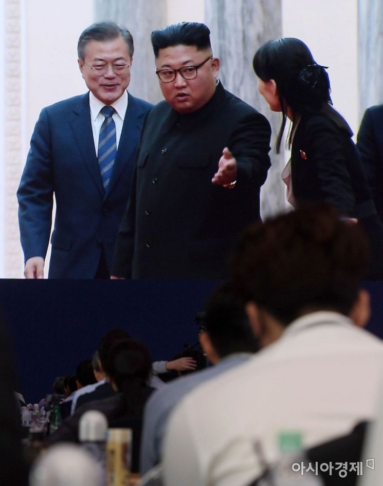[포토]문재인 대통령 안내하는 김정은 국무위원장