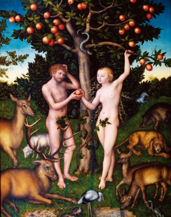 루카스 크라나흐의 '아담과 이브' 그림 모습. 구약성경 창세기의 내용과 달리 메소포타미아 일대 신화에서 인간창조는 매우 세속적인 이유가 들어있었던 것으로 묘사된다.(사진=위키피디아)