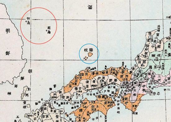 1892년 일본에서 제작된 '대일본전국도'의 모습. 시마네현 부근의 오키섬은 일본 영토로 채색돼있으나 울릉도와 독도 지역은 색을 칠하지 않아 자국 영토가 아님을 확실히 보여주고 있다.(사진=동북아역사재단)