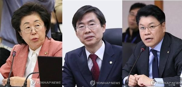 (왼쪽부터) 이은재, 조경태, 장제원 자유한국당 의원. 사진=연합뉴스
