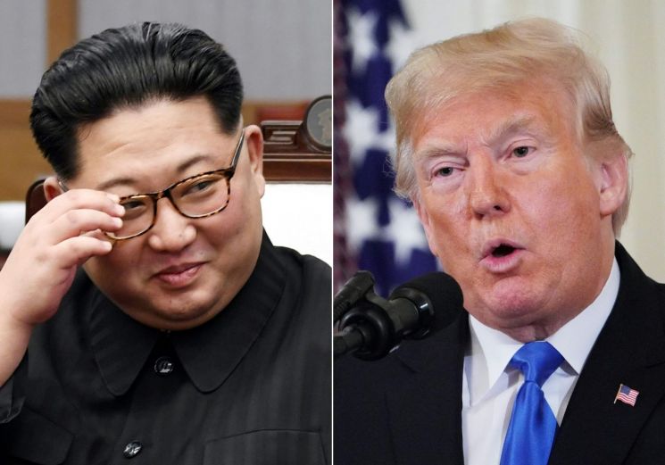 (워싱턴 AFP=연합뉴스) 도널드 트럼프 미국 대통령(오른쪽)과 김정은 북한 국무위원장의 합성 사진