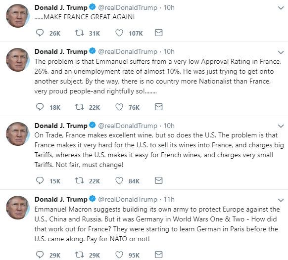 “지지율도 낮은게” 마크롱 비꼰 트럼프…브로맨스 깨졌나