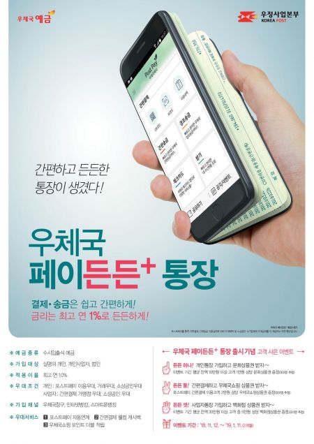 최고 연 1% 우체국 간편결제 우대통장 출시