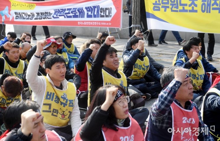 [포토] 구호 외치는 노동자들
