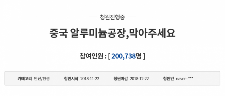"中밍타이 입주 막아달라" 국민청원 20만 돌파