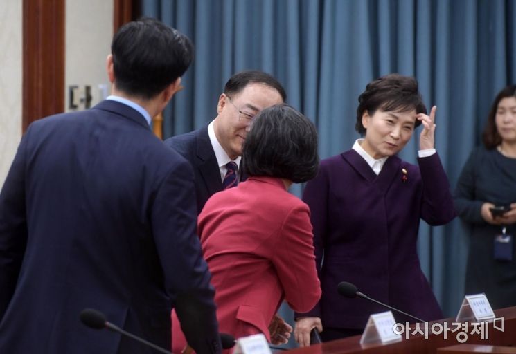 [포토]회의 참석하는 홍남기 부총리와 김현미 장관