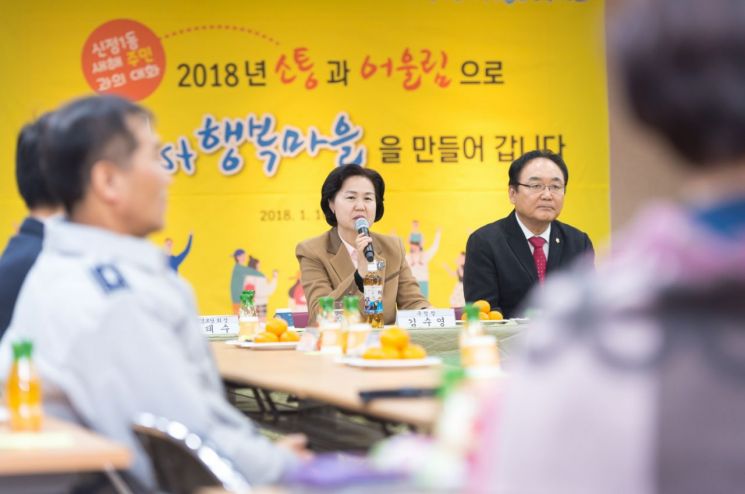 지난해 신정1동을 방문, 주민들과 대화를 나누는 김수영 양천구청장