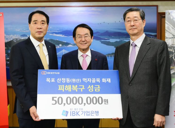 기업은행, 목포 산정동 화재피해 상인에 성금 5000만원 전달