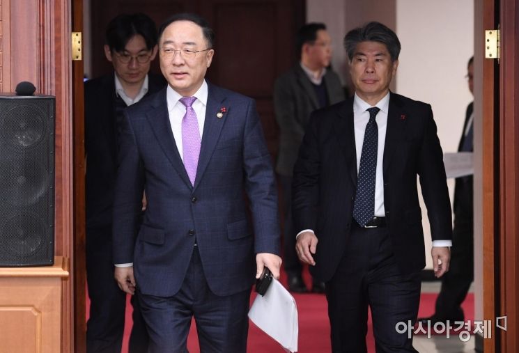 [포토] 경제활력대책회의 참석하는 홍남기-윤종원