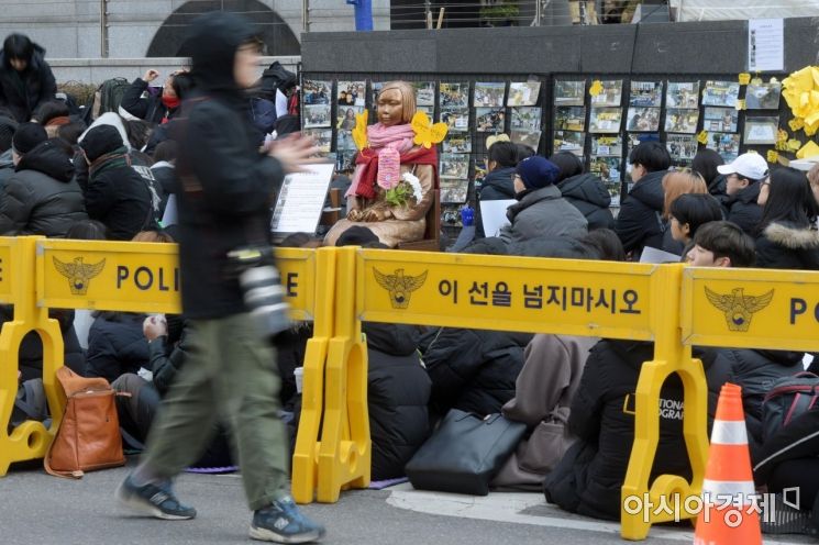 [포토]강추위 녹이는 수요시위 열정