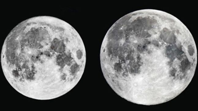 작은 달(왼쪽)과 슈퍼문 비교. 사진=한국천문연구원 제공