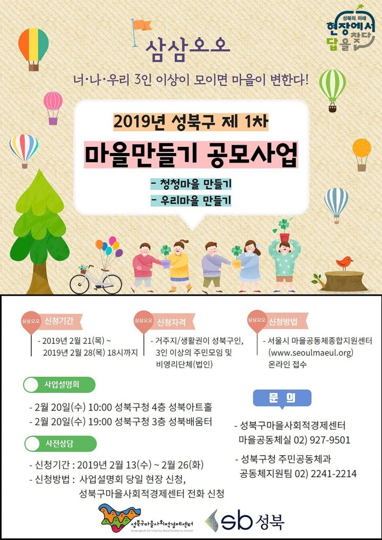 성북구, 2019년 마을만들기 지원사원 공모