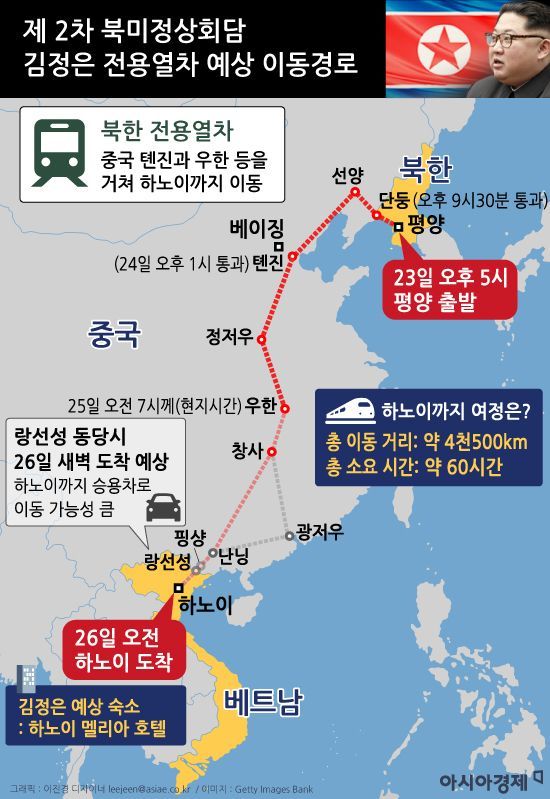 [인포그래픽]제 2차 북미정상회담 김정은 전용열차 예상 이동경로
