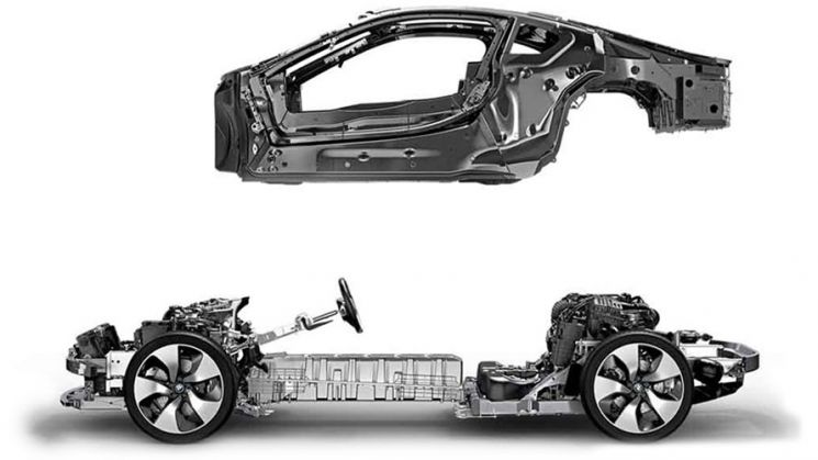 BMW i8의 초경량 CFRP로 만든 라이프 모듈(위). [사진=bmw.com]
