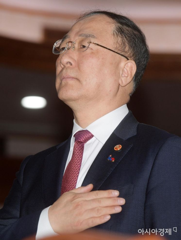 [포토]홍남기, 국기에 대한 경례