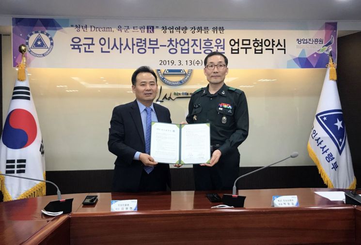 김광현 창업진흥원장(왼쪽)과 박동철 육군 인사사령관.
