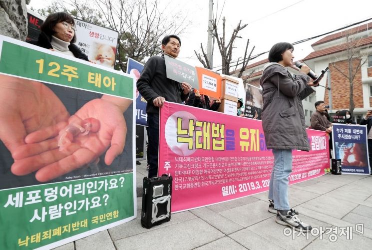 [포토]헌법재판소 앞 낙태죄 폐지 반대 외침