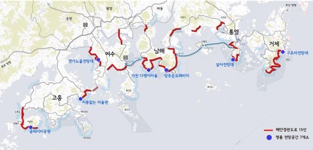 ▲남해안 해안경관도로 15선 위치도(자료: 국토교통부)