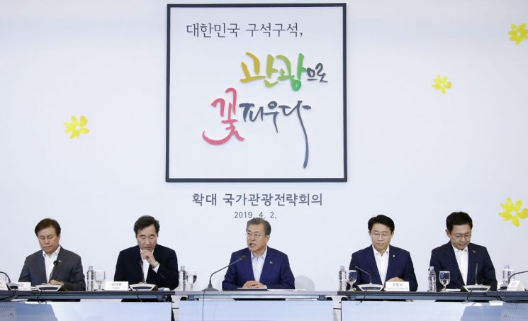 지난달 2일 인천 경원루에서 열린 확대 국가관광전략회의에서 문재인 대통령이 발언하고 있다.<이미지출처:연합뉴스>