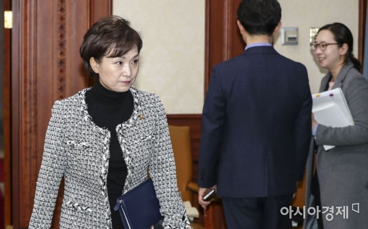 [포토] 회의실 들어서는 김현미 장관
