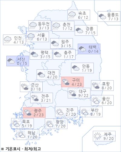 [날씨] 오늘(06일)의 날씨와 미세먼지 (오전)