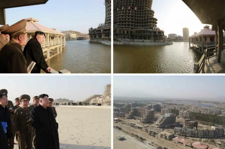 북한 매체들이 보도한 원산갈마해안관광지구의 건설현장 모습.