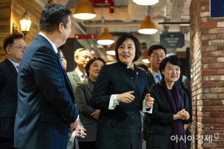 [포토]네이버 파트너스퀘어 둘러보는 박영선 중소벤처기업부 장관 