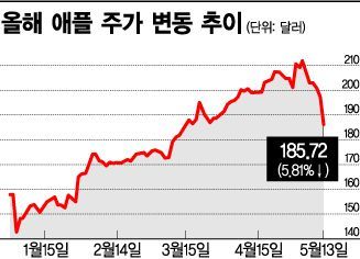 '美·中 갈등의 바로미터' 애플 주가, 하루 만에 6% 급락