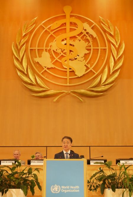박능후 보건복지부 장관이 19~20일 스위스 제네바에서 열린 제72차 세계보건기구(WHO) 총회에 참석해 기조연설을 하고 있다.