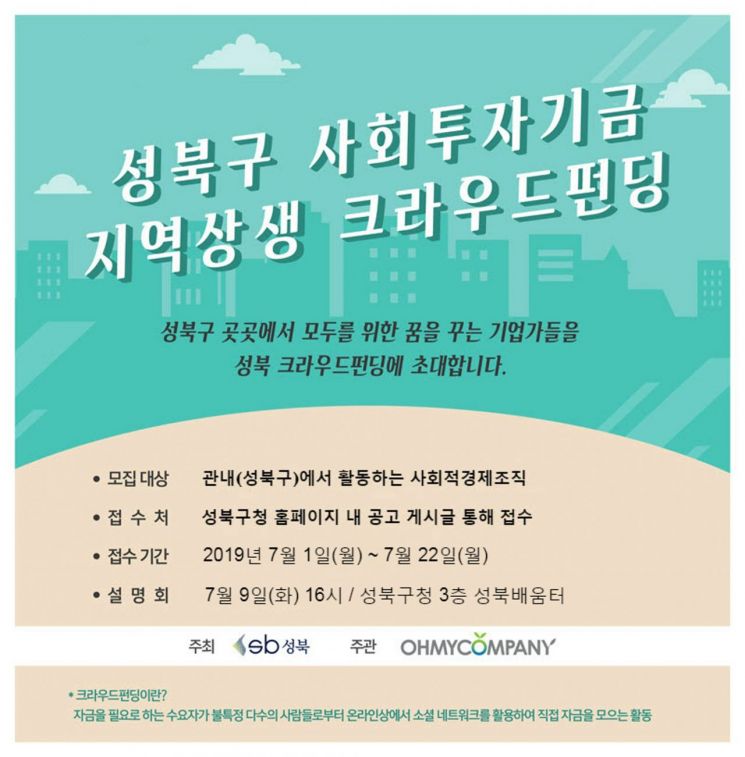 성북구, 사회적경제조직 대상 지역상생 크라우드펀딩