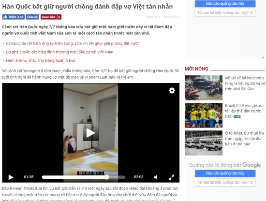7일 A 씨 폭행 사실을 전하고 있는 베트남넷(VietNamNet).사진=베트남넷 캡처